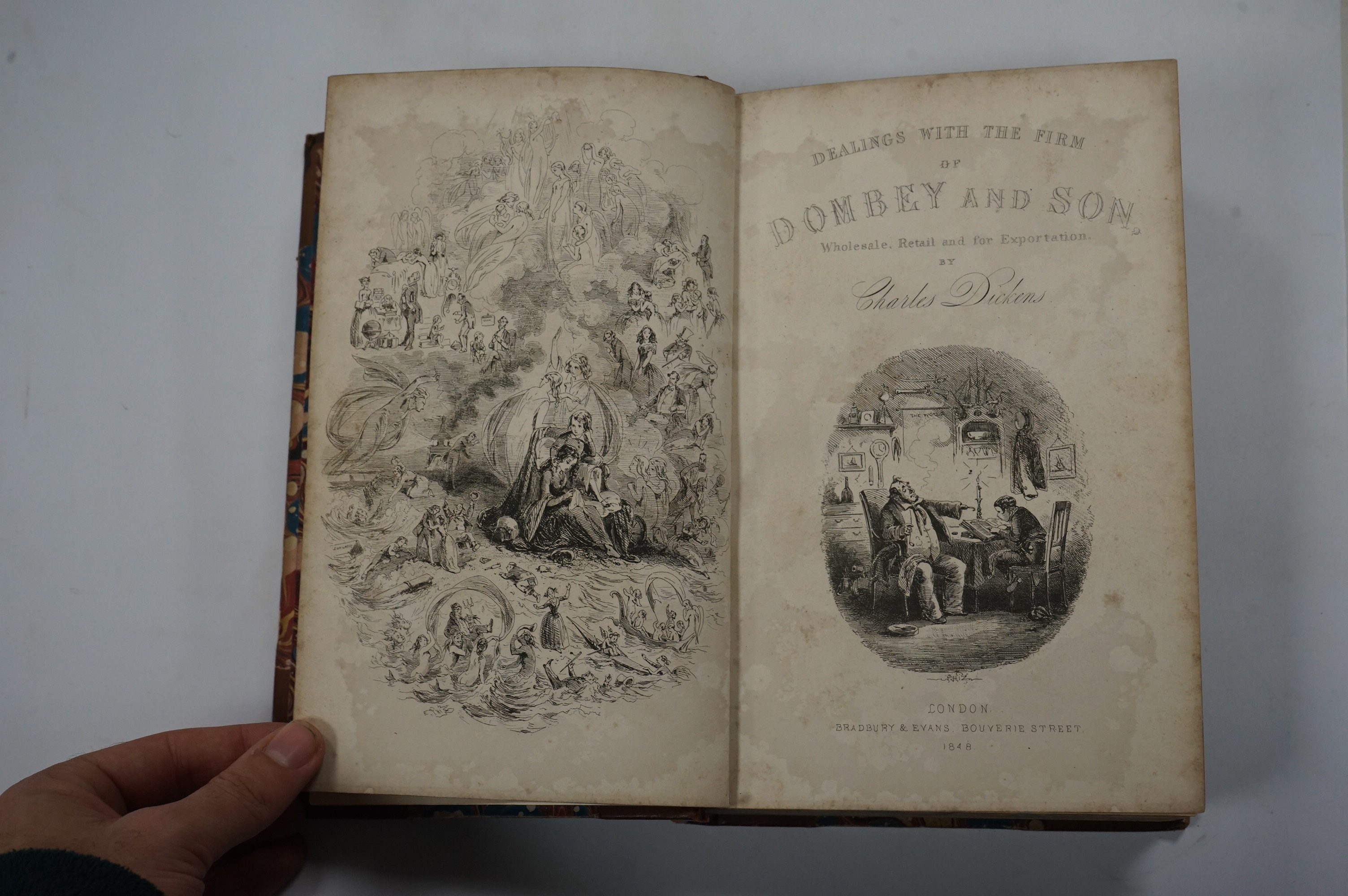 Dickens, Charles - Dombey and Son. First Edition. pictorial engraved and printed titles, 38 other plates (by H.K. Browne), errata leaf and slip (lacks half title); late 19th century half calf and marbled boards, gilt ext